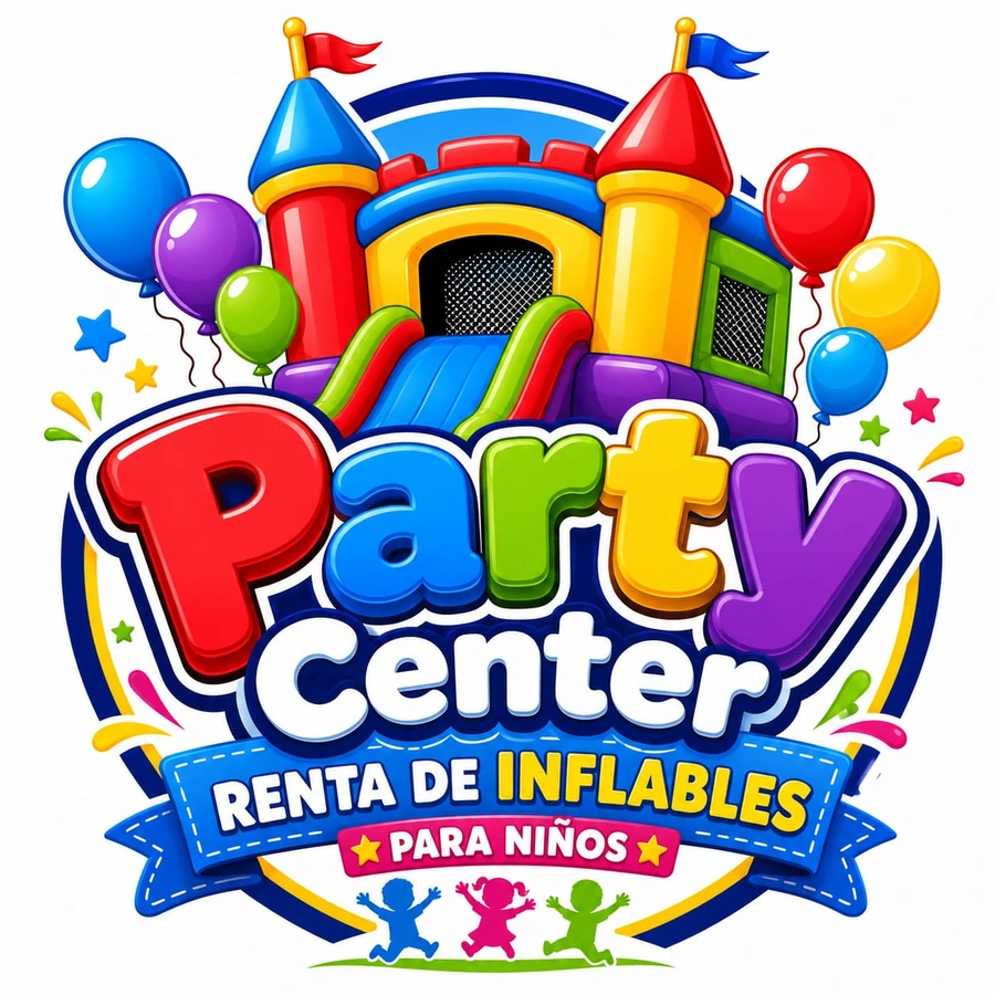 Logo de Party Center, renta de inflables para niños